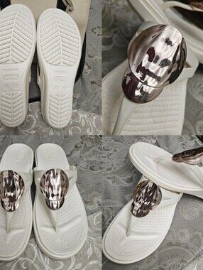 CROCS White Sandal Thong with Rose Gold Accent 11W